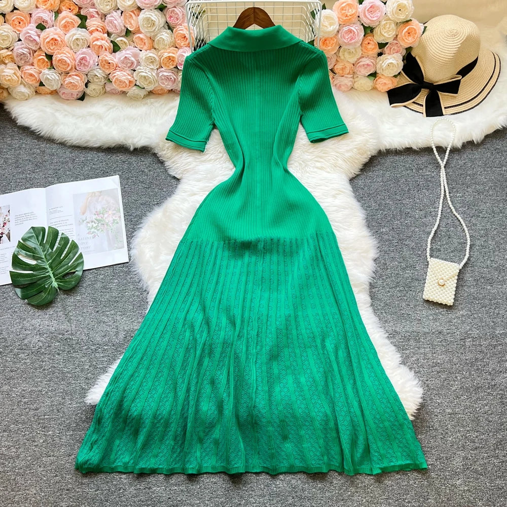 YuooMuoo Summer Maxi Dress Women Knit Black Green Long Bodycon Korean Fashion Ruffle Ladies Dresses Elegant Office Women Dress Venice Collections