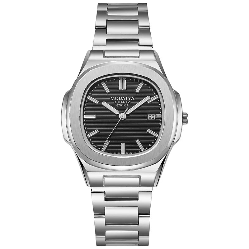 2024 Luxury Fashion Casual Men Watches Big Dial Silver Stainless Steel Calendar Quartz Wristwatch Classic Top Brand Male Clock Venice Collections