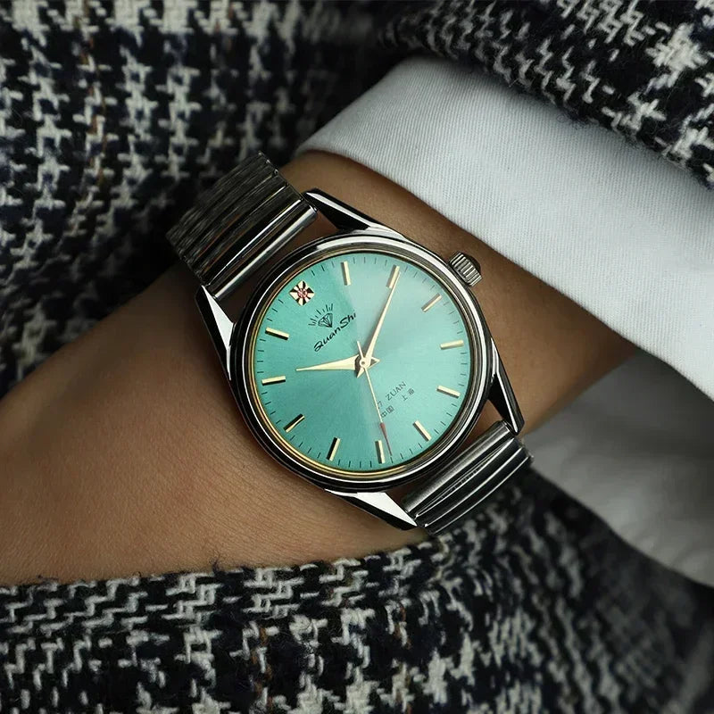 Fashion Luxury Shanghai Mechanical Watch Diamond Brand Green Dial Waterproof Stainless Steel Leather Strap Mens Watch Starking Venice Collections
