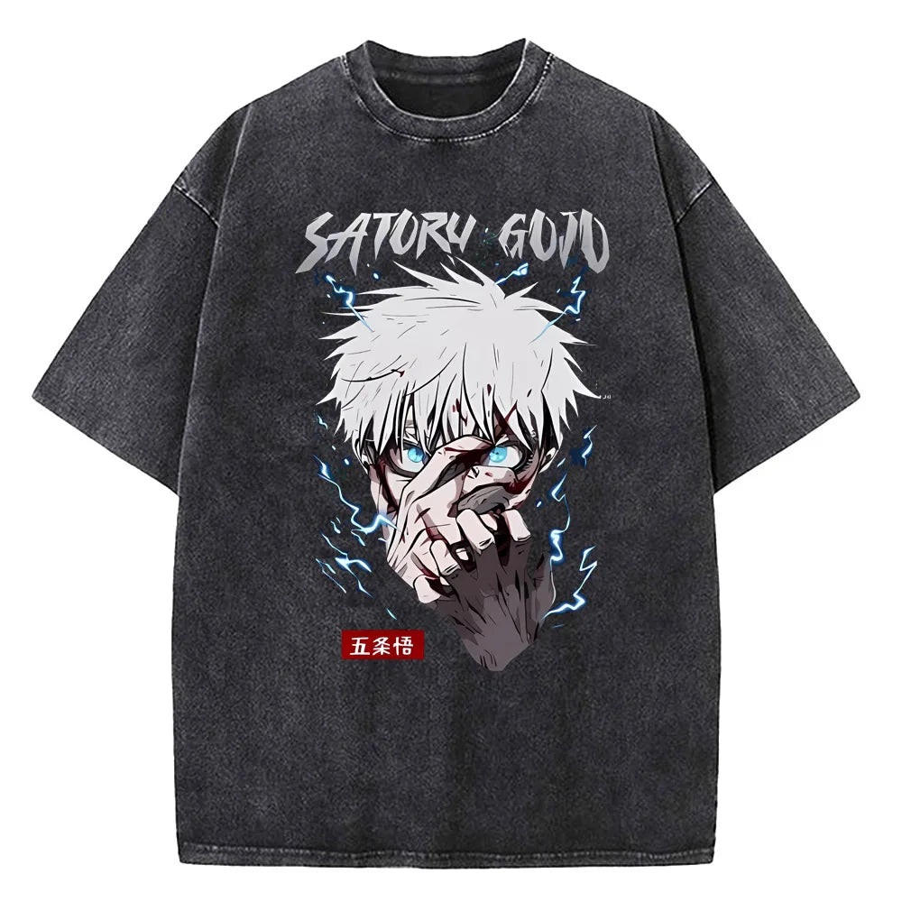 Anime Jujutsu Kaisen Gojo Satoru T Shirts Washed Men Women Cotton Harajuku T-Shirts High Quality Retro for Men Women Tops Tees Venice Collections