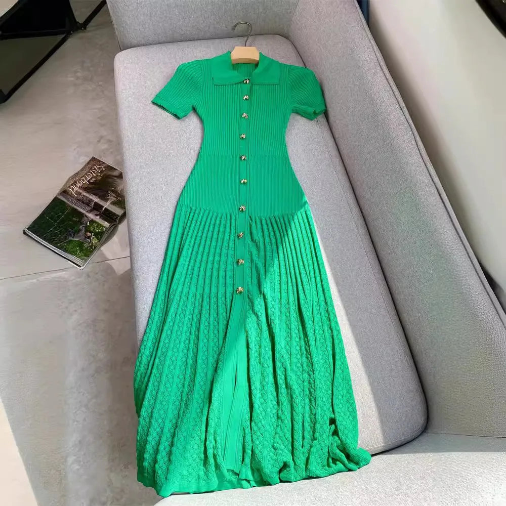 YuooMuoo Summer Maxi Dress Women Knit Black Green Long Bodycon Korean Fashion Ruffle Ladies Dresses Elegant Office Women Dress Venice Collections